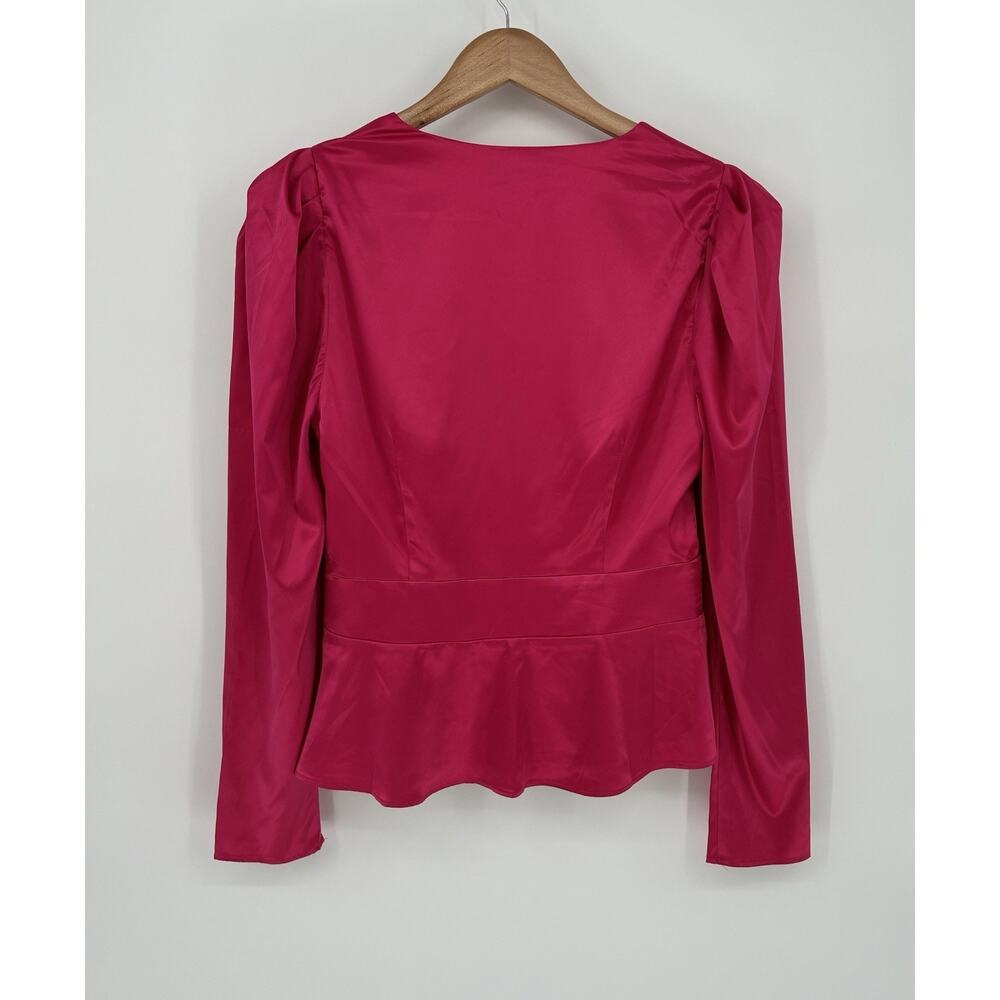 NWT Caché Fuchsia Pink Wrap Blouse Long Sleeve Peplum Waist Elegant Top Small - Picture 3 of 10